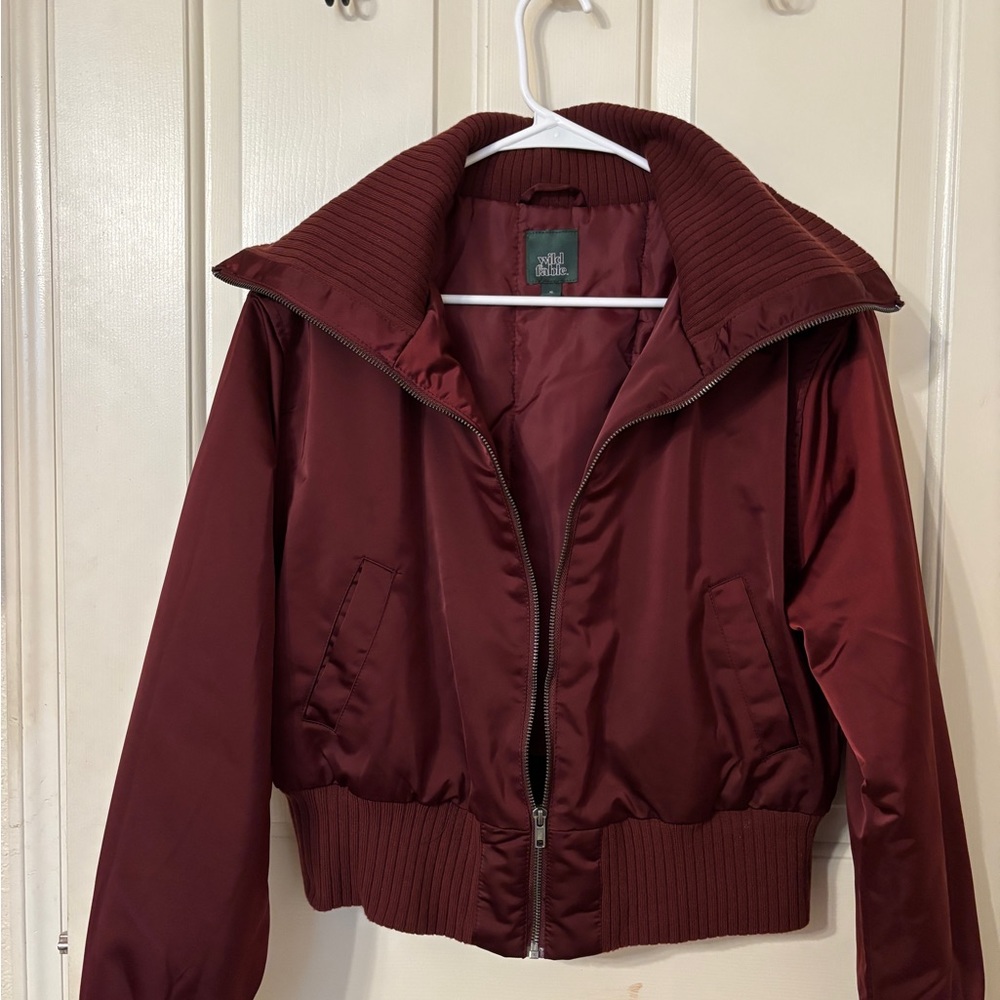 Women's Satin Burgundy Bomber Jacket